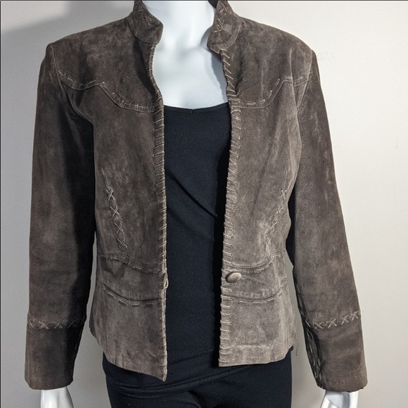 Genuine Suede Taupe Jacket w/ Lace Up Trim!!! Size L - Picture 2 of 15